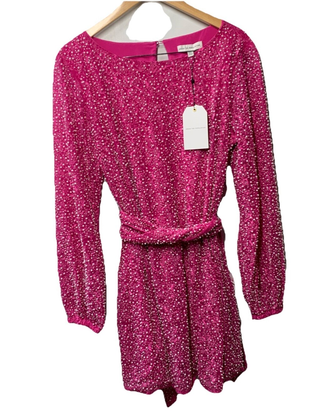 Dress The Population Kirsi Pearl Detail Dress Cocktail Party Long Sleeve Sz XXL